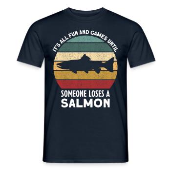 All Fun And Games Until Someone Loses A Salmon - Men's T-Shirt - navy - Front - AI Model Male 178 light (178cm)