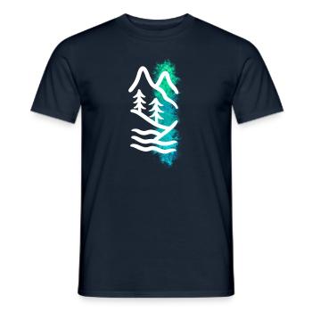 Paysage forêt - Aquarelle & line art blanc - T-shirt homme - marine - Devant - AI Model Male 178 light (178cm)