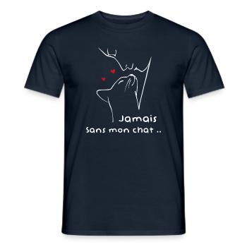 Jamais sans mon chat .. - T-shirt homme - marine - Devant - AI Model Male 178 light (178cm)