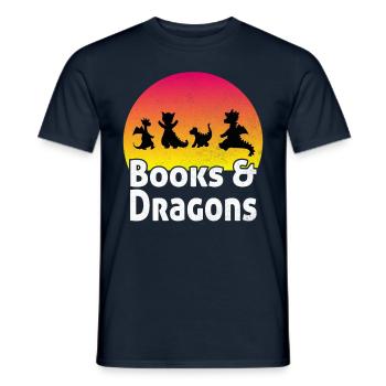 Books & Dragons Bookworm Reading Books Sun - Men's T-Shirt - navy - Front - AI Model Male 178 light (178cm)
