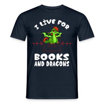 I live for books and dragons Heartbeat Library - Men's T-Shirt - navy - Front - AI Model Male 178 light (178cm)