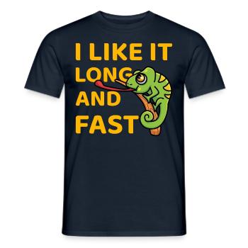 I like it long and fast Lustiger Spruch - Männer T-Shirt - Navy - Vorne - AI Model Male 178 light (178cm)