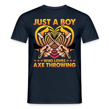 Just a Boy who loves Axe Throwing - Männer T-Shirt - Navy - Vorne - AI Model Male 178 light (178cm)