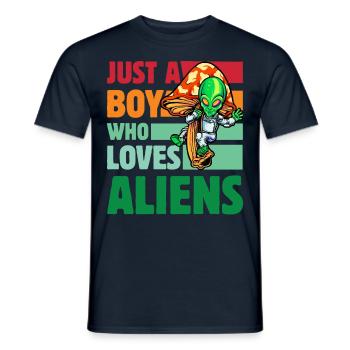 Just a Boy who loves Aliens - Men's T-Shirt - navy - Front - AI Model Male 178 light (178cm)