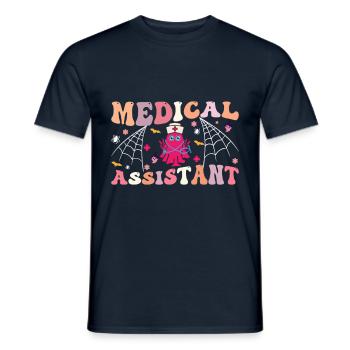 Medical assistant Spooky Ghost spins his - Men's T-Shirt - navy - Front - AI Model Male 178 light (178cm)