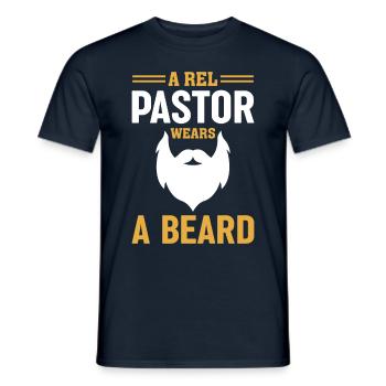 A real pastor wears a beard of Christian - Men's T-Shirt - navy - Front - AI Model Male 178 light (178cm)