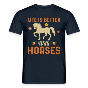 Life is better with horses Flower Power - Men's T-Shirt - navy - Front - AI Model Male 178 light (178cm)