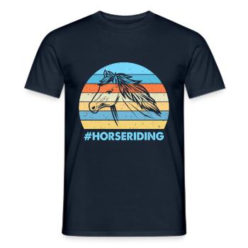 Horseback Riding Colorful Sunset Background Horse - Men's T-Shirt - navy - Front - AI Model Male 178 light (178cm)
