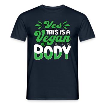 Yes this is a vegan body - Men's T-Shirt - navy - Front - AI Model Male 178 light (178cm)