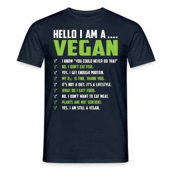 Hello I am a Vegan - Men's T-Shirt - navy - Front - AI Model Male 178 light (178cm)