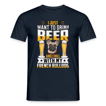Je veux juste boire de la bière fraîche avec un bouledogue français - T-shirt homme - marine - Devant - AI Model Male 178 light (178cm)