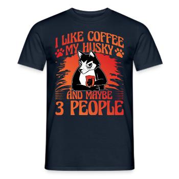 I like coffee my husky and maybe 3 people - Men's T-Shirt - navy - Front - AI Model Male 178 light (178cm)
