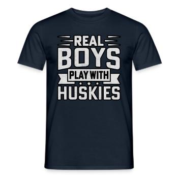 Real Boys play with huskies - Men's T-Shirt - navy - Front - AI Model Male 178 light (178cm)
