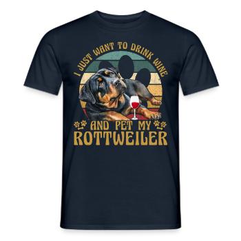 I just want to drink wine and pet my Rottweiler - Men's T-Shirt - navy - Front - AI Model Male 178 light (178cm)