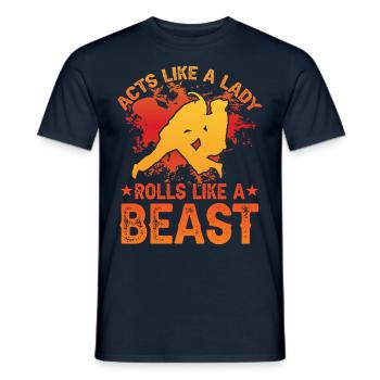 Agit comme une dame, roule comme une bête BJJ - T-shirt homme - marine - Devant - AI Model Male 178 light (178cm)