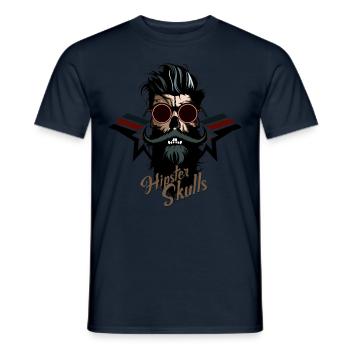 tete de mort hipster skull crane barbu moustache l - T-shirt homme - marine - Devant - AI Model Male 178 light (178cm)