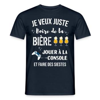 je veux juste console et boire de la bière - T-shirt homme - marine - Devant - AI Model Male 178 light (178cm)