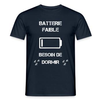 Batterie faible dormir - T-shirt homme - marine - Devant - AI Model Male 178 light (178cm)