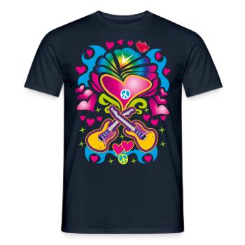 17 Love Hearts Guitars Peace Flower Child - Men's T-Shirt - navy - Front - AI Model Male 178 light (178cm)