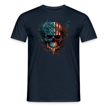 American Skull, USA flag Skull, black design. - Men's T-Shirt - navy - Front - AI Model Male 178 light (178cm)
