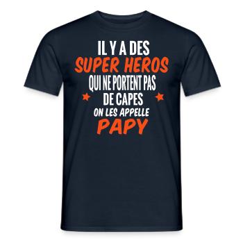 il y a des supers héros. Humour papy cadeau - T-shirt homme - marine - Devant - AI Model Male 178 light (178cm)