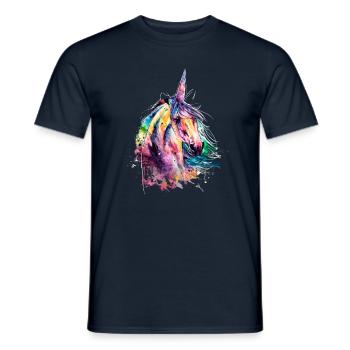 Einhorn Wasserfarben bunt - Männer T-Shirt - Navy - Vorne - AI Model Male 178 light (178cm)