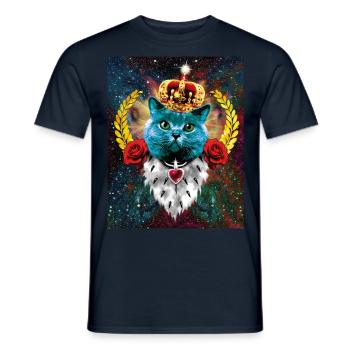 01 Blue Cat King Katze Queen Rosen - Männer T-Shirt - Navy - Vorne - AI Model Male 178 light (178cm)