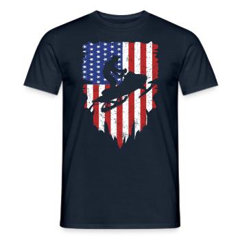 Vintage Snowmobile USA Flag Hoodie Snow Biker Gift - T-shirt homme - marine - Devant - AI Model Male 178 light (178cm)