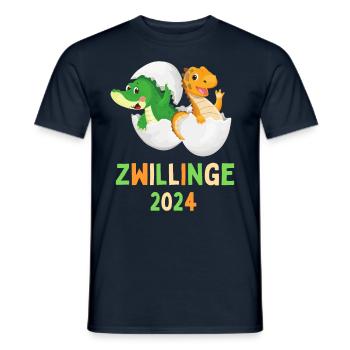 Zwillinge 2024 - Dino Geschwister Dinos Zwillings - Männer T-Shirt - Navy - Vorne - AI Model Male 178 light (178cm)
