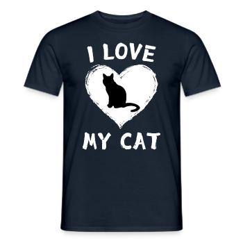 I Love My Cat Herz Silhouette – Katze Kätzchen - Männer T-Shirt - Navy - Vorne - AI Model Male 178 light (178cm)