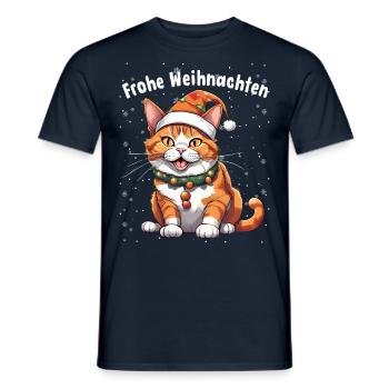 Merry Christmas Funny Cat With Hat And - Men's T-Shirt - navy - Front - AI Model Male 178 light (178cm)