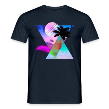 Vaporwave Dolphin 80's hypnotic Sunset scene - Men's T-Shirt - navy - Front - AI Model Male 178 light (178cm)