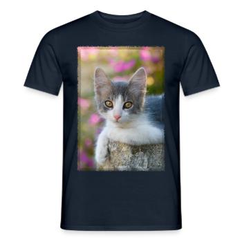 Cute gray-white kitten - Men's T-Shirt - navy - Front - AI Model Male 178 light (178cm)