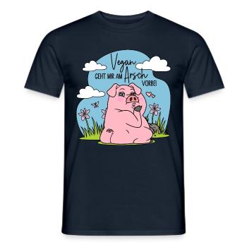Fleisch - Schwein - Vegan geht mir am Arsch vorbei - Männer T-Shirt - Navy - Vorne - AI Model Male 178 light (178cm)