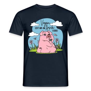 Vegan geht mir am Arsch vorbei - Fleisch - Schwein - Männer T-Shirt - Navy - Vorne - AI Model Male 178 light (178cm)