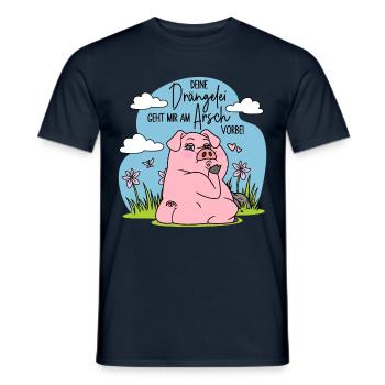 Schwein - Deine Drängelei geht mir am Arsch vorbei - Männer T-Shirt - Navy - Vorne - AI Model Male 178 light (178cm)