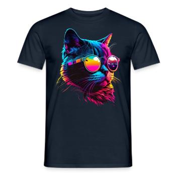 Cat Vaporwave Esthétique Rétro - T-shirt homme - marine - Devant - AI Model Male 178 light (178cm)