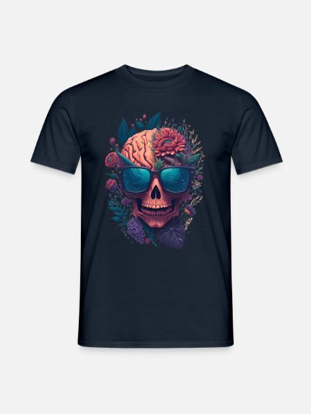 Skull and Flowers, Schädel mit Brille - Männer T-Shirt - Navy