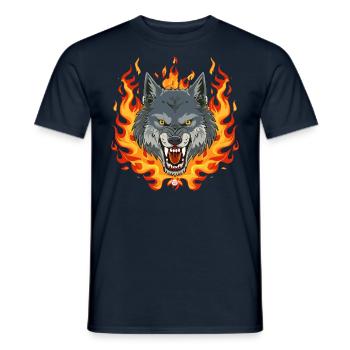 02 Wolf Fire Flames - Men's T-Shirt - navy - Front - AI Model Male 178 light (178cm)