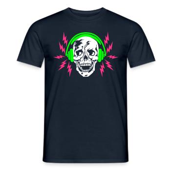 41 Totenkopf Skull Kopfhörer Blitze - Männer T-Shirt - Navy - Vorne - AI Model Male 178 light (178cm)