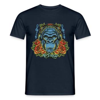 Gorille avec des écouteurs Drôle de dicton NO STRESS - T-shirt homme - marine - Devant - AI Model Male 178 light (178cm)