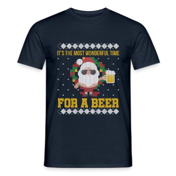 Ugly Sweater Weihnachten Beste Zeit für Bier - Männer T-Shirt - Navy - Vorne - AI Model Male 178 light (178cm)