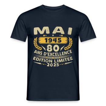 80 Year Old May 1945 Birthday Gift - Men's T-Shirt - navy - Front - AI Model Male 178 light (178cm)