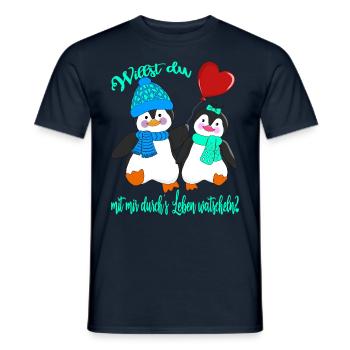 Verliebte Pinguine Valentinstag Heiratsantrag - Männer T-Shirt - Navy - Vorne - AI Model Male 178 light (178cm)
