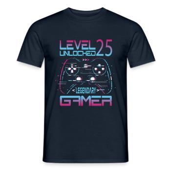 25th Birthday Level 25 Complete Retro Gamer - Men's T-Shirt - navy - Front - AI Model Male 178 light (178cm)