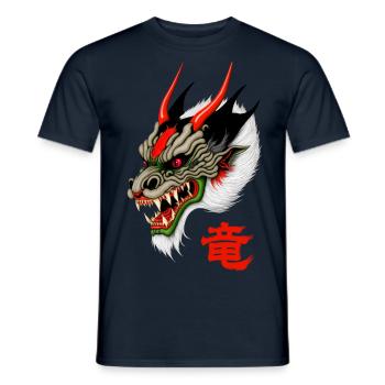The Japanese Dragon: Ryū (竜) - Men's T-Shirt - navy - Front - AI Model Male 178 light (178cm)