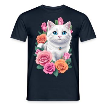 Cat with roses - Men's T-Shirt - navy - Front - AI Model Male 178 light (178cm)