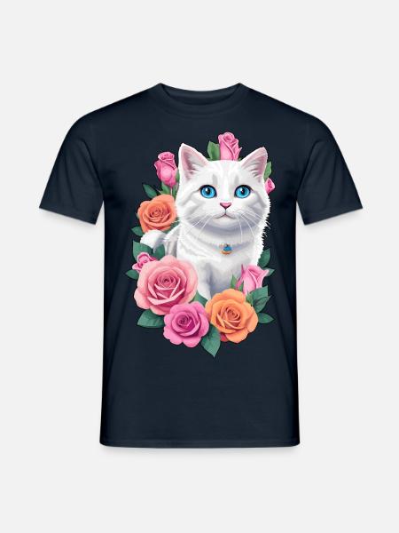Cat with roses - Men's T-Shirt - navy