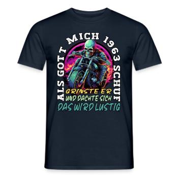 61. Geburtstag als Gott mich schuf Motorrad 1963 - Männer T-Shirt - Navy - Vorne - AI Model Male 178 light (178cm)