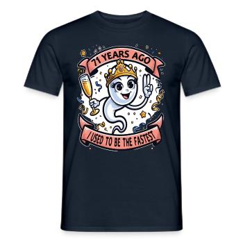 Il y a 71 ans, j’étais la femme la plus rapide - T-shirt homme - marine - Devant - AI Model Male 178 light (178cm)
